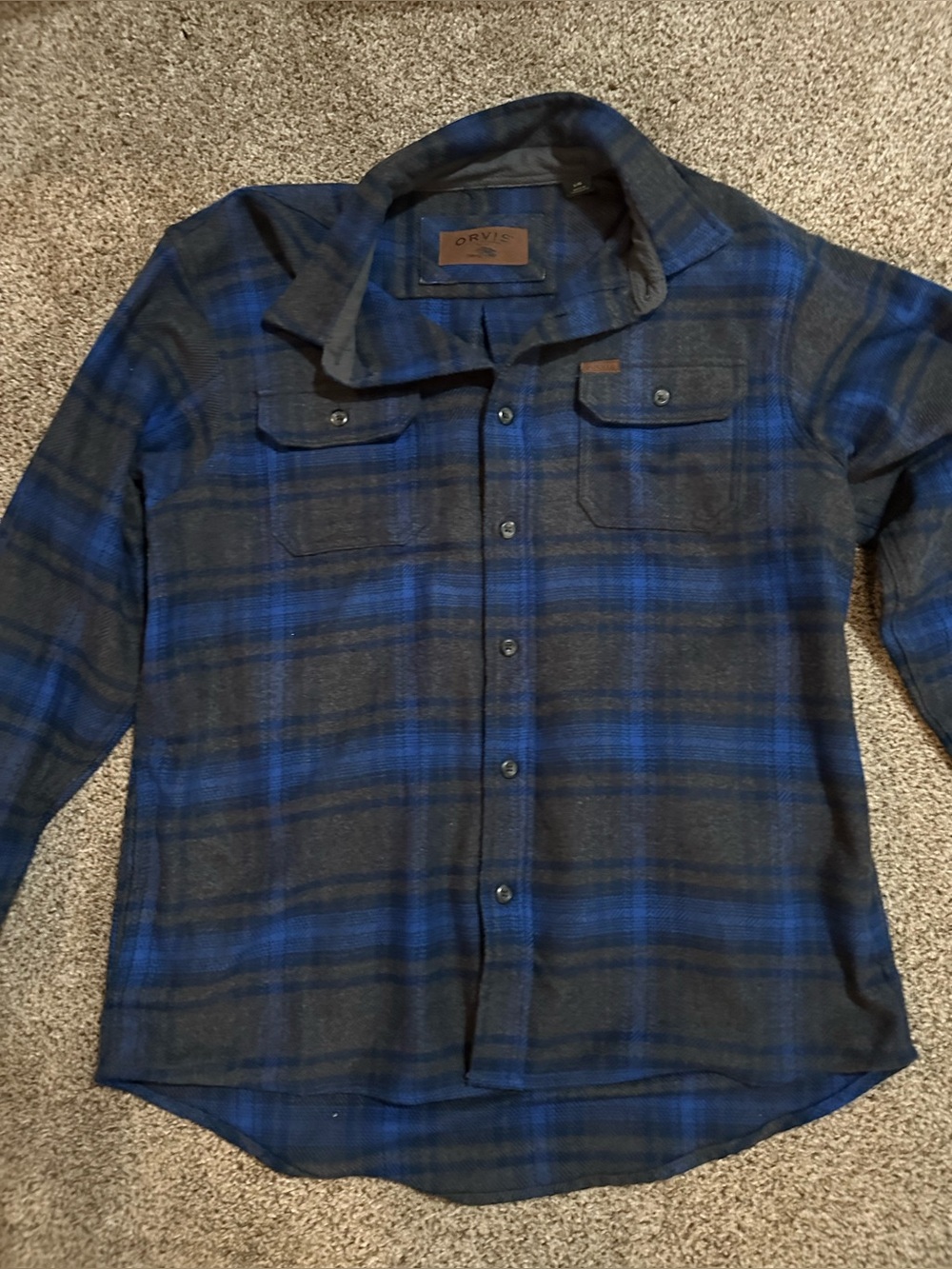 Orvis Gray and Blue Plaid Flannel Shirt - Picture 2 of 6